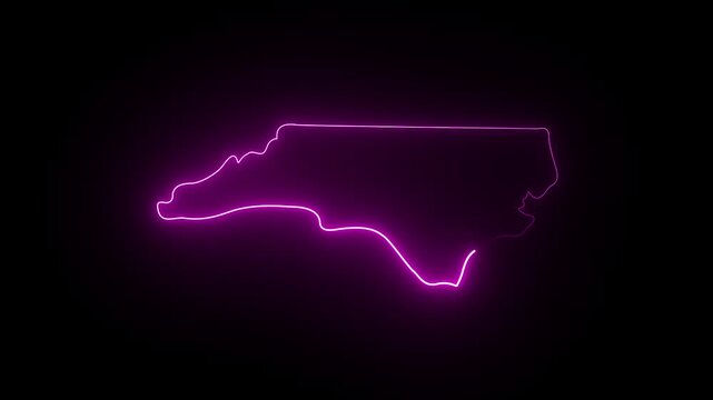Glowing Blue Neon Border of North Carolina State Map, Looping Animation