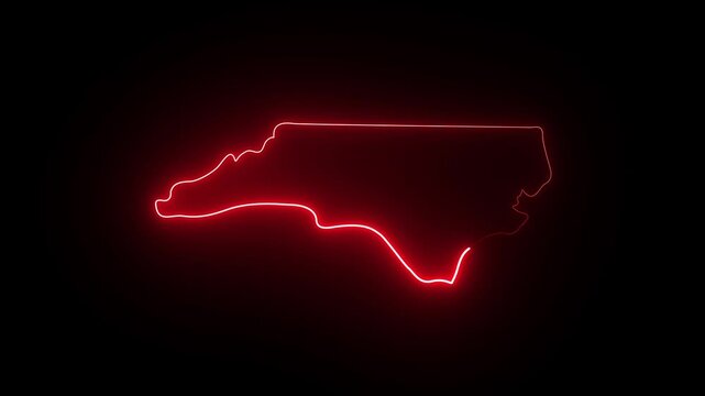 Glowing Blue Neon Border of North Carolina State Map, Looping Animation