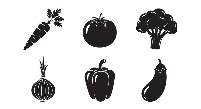 Black and white illustration of various fresh vegetables arranged together