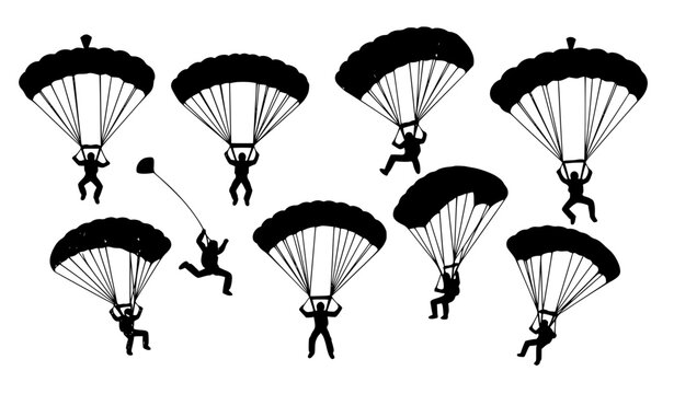 Skydivers Parachute Set Collection &ndash; Extreme Skydiving Sport Vector Illustrations