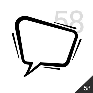 A stylized black and white speech bubble graphic with the number 58 faintly visible in the background.