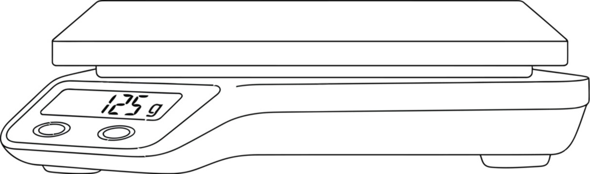 Digital kitchen scale with LCD display and buttons for precise weight measurement