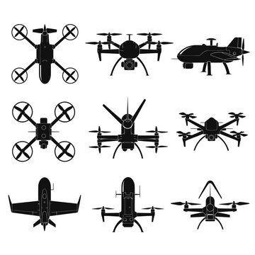 Military Drone Swarm and Loitering Munition Silhouette Vector Set