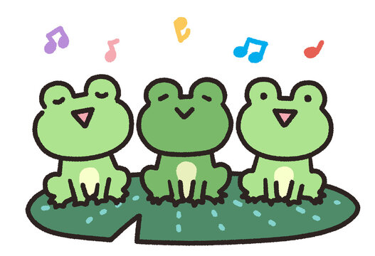 かわいいカエルの合唱のイラスト