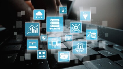 Fototapeta premium Concept of big data processing and analysis using big data architecture enables insights, big data visualization, and big data integration. Funnel