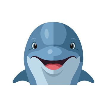 Smiling Cartoon Dolphin Face Closeup.