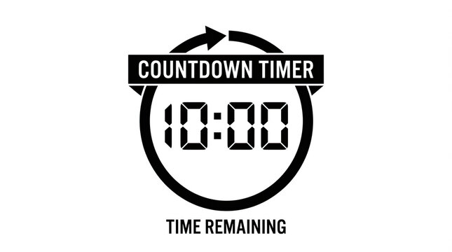 A countdown timer displays 10 minutes remaining on a digital clock face with a circular arrow.