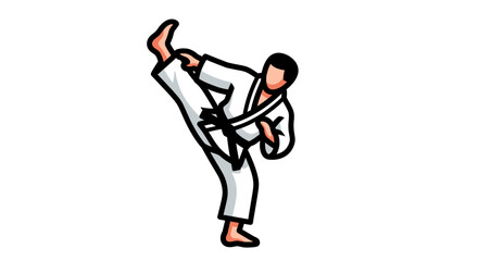 Naklejka premium Man in white karate uniform kicking.