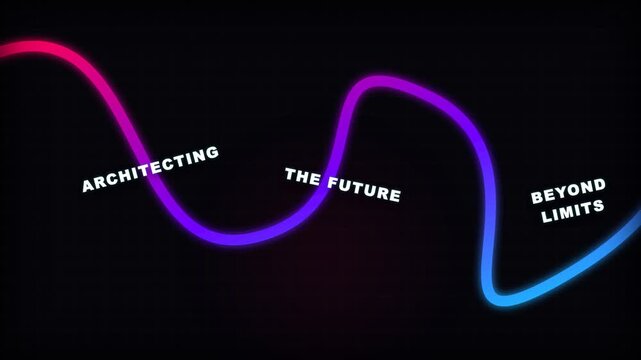 Neon-lit wavy line animation, architecting the future beyond limits with colorful gradient, seamless loop, symbolizing innovation and progress.