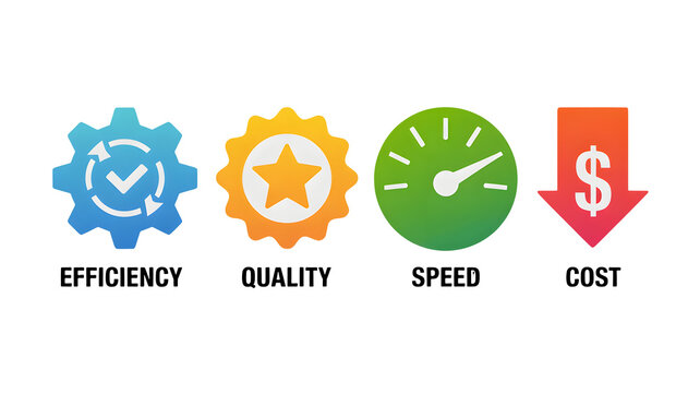 Business efficiency icons for productivity and cost effectiveness in workflow optimization