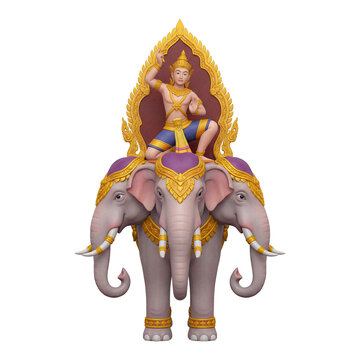 Lord Indra on Erawan Elephant 3D Illustration - Cambodian Mythology Art
