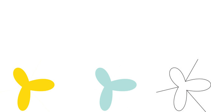 Set of Three Minimalist Three-Petal Flower Shapes in Yellow and Blue