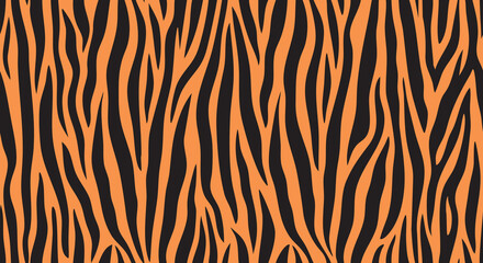 A striking, seamless pattern of bold orange and black tiger stripes. © Rena