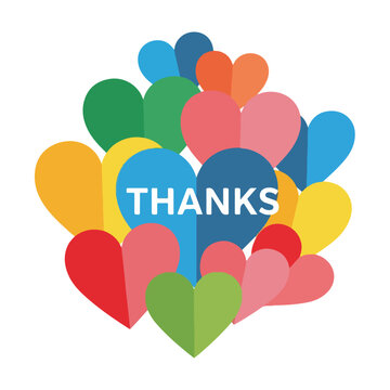 A cluster of colorful hearts with thanks