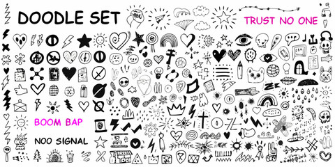 Collection of hand drawn doodle elements and playful graphic designs © ShibuProsad