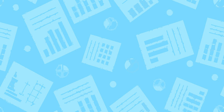 Pale blue background featuring scattered graphs documents and calculator icons