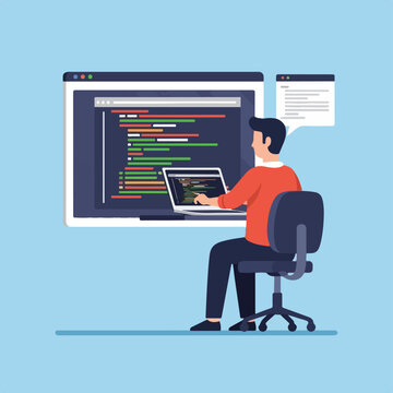 Man working on computer coding.