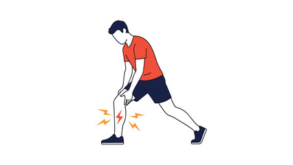 Fototapeta premium Man wearing athletic clothes holding his lower leg with lightning symbols indicates muscle pain or sudden cramp during physical activity.