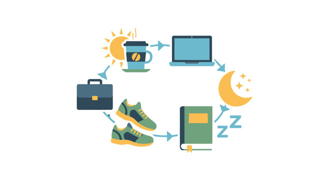 Daily Routine Cycle Icons Set.