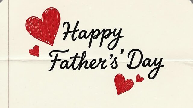 Handwritten black "happy father's day" text with two red heart shapes on white paper background dads