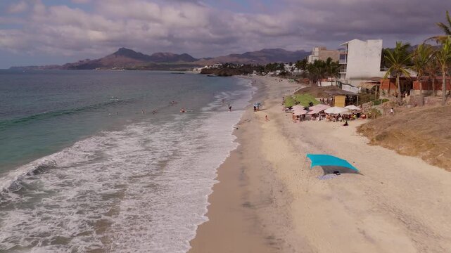 Aerial drone view of Playa La Manzanilla near La Cruz de Huanacaxtle, Riviera Nayarit, Mexico
