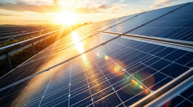 Renewable energy concept with solar panel light reflections
