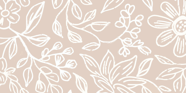 Delicate floral pattern with white blossoms on a blush pink background