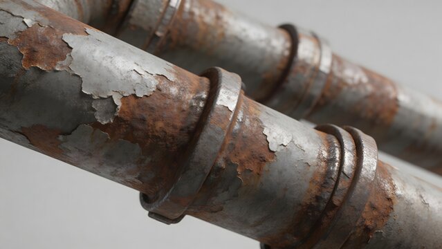 Rusted metal pipes with peeling paint