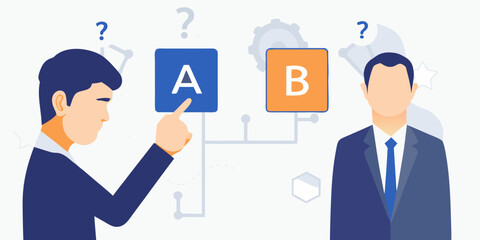 Man choosing between option a and option b a decision process © Hemlata