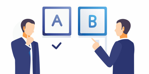 Two businesspeople consider options a and b making a clear choice © Hemlata