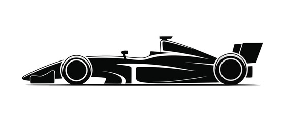 Racing Car Silhouette Vector, High Speed Sports Car Black Icon, Motorsport Vehicle Design on White Background © Nurul