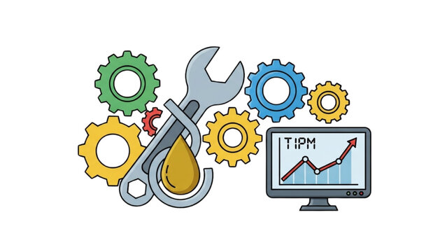 Total Productive Maintenance TPM Icon Set, Industrial Machine Repair Symbols, Colorful Vector Icons for Factory Maintenance and Lean Manufacturing