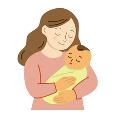 Obraz premium Mother Holding Sleeping Newborn Baby