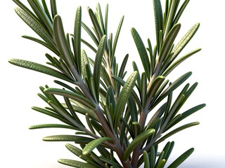 Fototapeta premium Rosemary Herb Branch with Green Needles on White Background