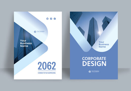 Business Report Cover Template &ndash; Blue and White Geometric Layout (A4)	
