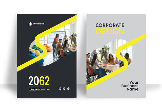 Business Report Cover Template &ndash; Yellow and Black Geometric Layout (A4)	

