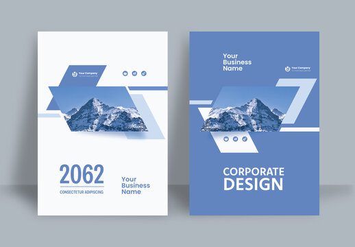 Business Report Cover Template &ndash; Blue and White Geometric Layout (A4)	
