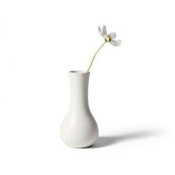 Single white cosmos flower in a minimalist matte white ceramic vase