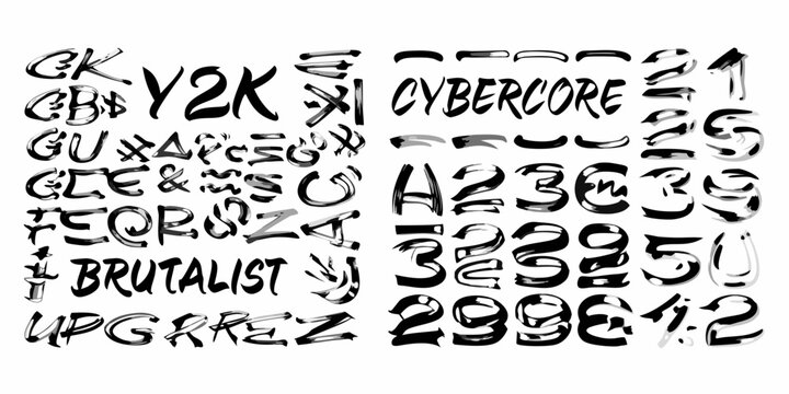 Abstract black ink lettering and numbers in a chaotic arrangement