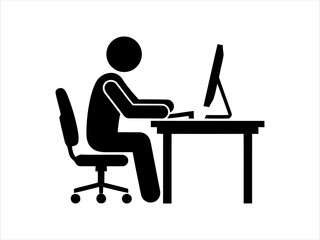 Fototapeta premium Person working on a computer at a desk with an office chair illustration