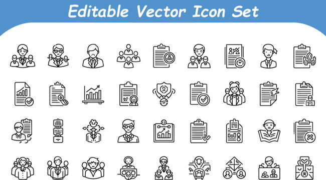 Business management and corporate strategy line icon set for professional communication and teamwork with business