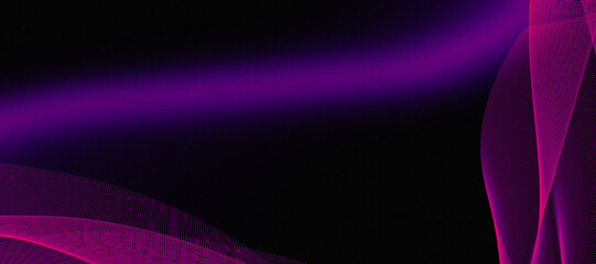 Vibrant purple and pink abstract waves on black background with glowing effect and mesh texture © Illustro Paradise