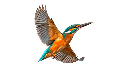 Fototapeta premium Kingfisher catches a meal in mid-air while flying isolated on transparent background 