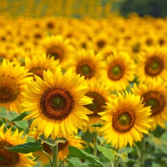 Fototapeta premium A vibrant field of sunflowers stretching into the distance
