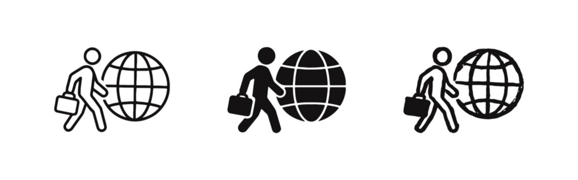 International Business Traveler Icons, Global Career Mobility Symbols, Migrant Worker Concepts
