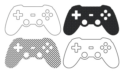 Minimalist game controller vector icons, set of 4 gaming gamepad silhouettes, modern video game console joystick line art for esports and gaming apps © Carter