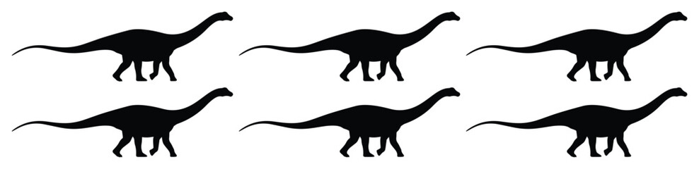 Brachiosaurus dinosaur silhouette set, black prehistoric sauropod vector icons, long neck diplodocus animal shapes for educational design © Carter