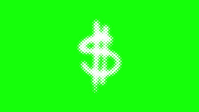 Dollar cash money sign, brushed drawing. Single animated cartoon vector icon. Simple business income idea, finance, economic symbol. Popup animation green screen background template