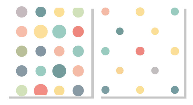 Arrangement of colorful circles in two grid like formations
