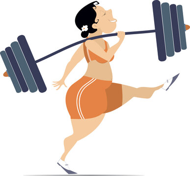 Strong young woman.  Cartoon female weightlifter illustration